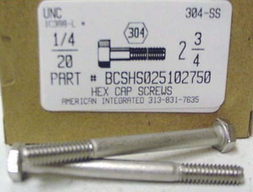 1/4-20X2-3/4 HEX HEAD CAP SCREW 304 STAINLESS STEEL