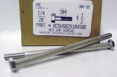 1/4-20X4-1/2 HEX HEAD CAP SCREW 304 STAINLESS STEEL