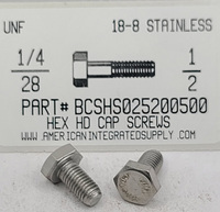 1/4-28X1/2 HEX HEAD CAP SCREW 304 STAINLESS STEEL