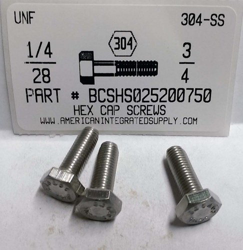 1/4-28X3/4 HEX HEAD CAP SCREW 304 STAINLESS STEEL