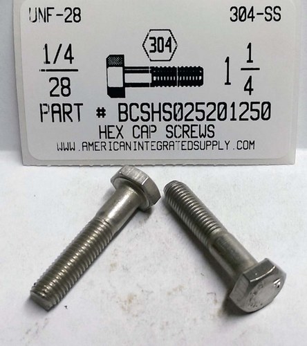 1/4-28X1-1/4 HEX HEAD CAP SCREW 304 STAINLESS STEEL