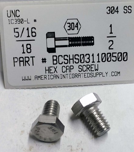 5/16-18X1/2 HEX HEAD CAP SCREW 304 STAINLESS STEEL