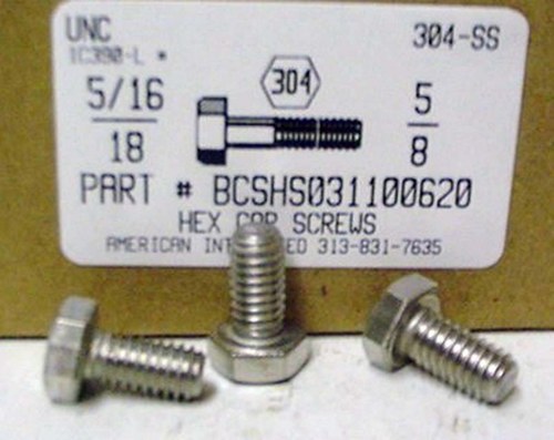 5/16-18X5/8 HEX HEAD CAP SCREW 304 STAINLESS STEEL