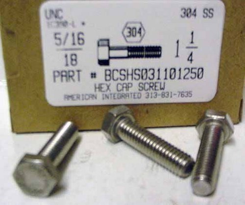 5/16-18X1-1/4 HEX HEAD CAP SCREW 304 STAINLESS STEEL