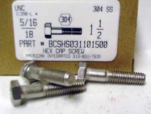 5/16-18X1-1/2 HEX HEAD CAP SCREW 304 STAINLESS STEEL