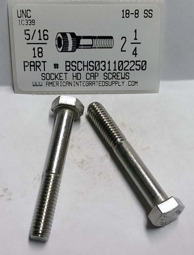 5/16-18X2-1/4 HEX HEAD CAP SCREW 304 STAINLESS STEEL