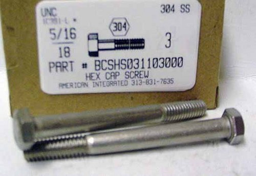 5/16-18X3 HEX HEAD CAP SCREW 304 STAINLESS STEEL