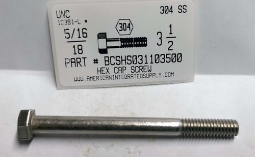 5/16-18X3-1/2 HEX HEAD CAP SCREW 304 STAINLESS STEEL