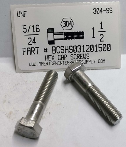 5/16-24X1-1/2 HEX HEAD CAP SCREW 304 STAINLESS STEEL