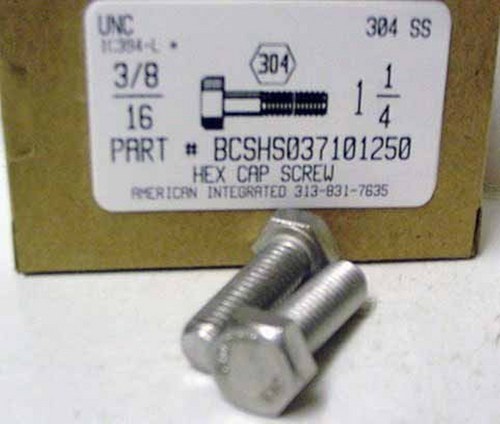 3/8-16X1-1/4 HEX HEAD CAP SCREW 304 STAINLESS STEEL