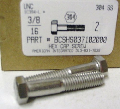 3/8-16X2 HEX HEAD CAP SCREW 304 STAINLESS STEEL