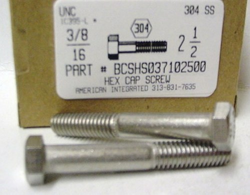 3/8-16X2-1/2 HEX HEAD CAP SCREW 304 STAINLESS STEEL