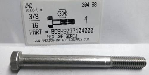 3/8-16X4 HEX HEAD CAP SCREW 304 STAINLESS STEEL