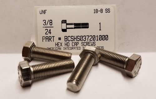 3/8-24X1 HEX HEAD CAP SCREW 304 STAINLESS STEEL