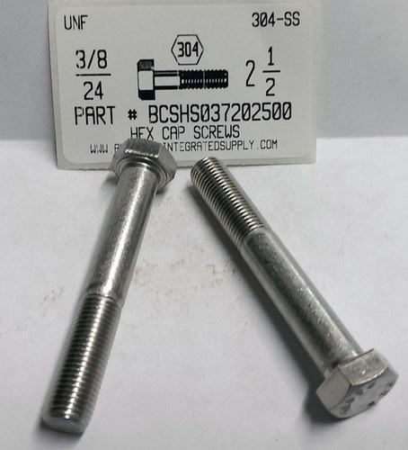 3/8-24X2-1/2 HEX HEAD CAP SCREW 304 STAINLESS STEEL