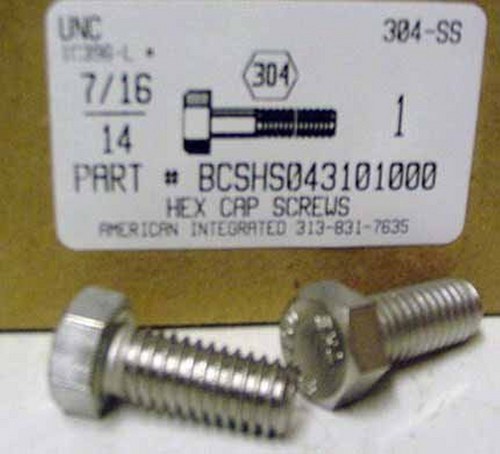 7/16-14X1 HEX HEAD CAP SCREW 304 STAINLESS STEEL