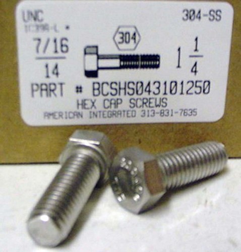 7/16-14X1-1/4 HEX HEAD CAP SCREW 304 STAINLESS STEEL