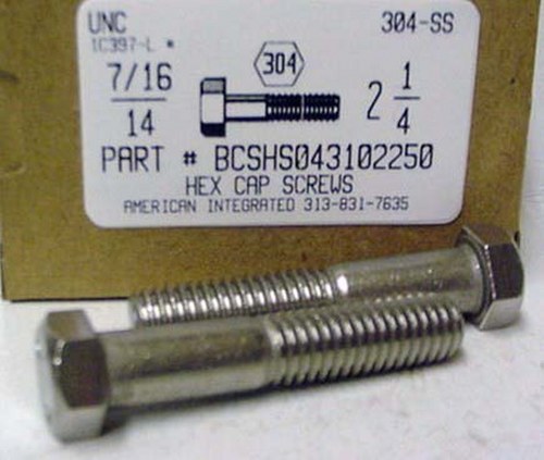 7/16-14X2-1/4 HEX HEAD CAP SCREW 304 STAINLESS STEEL