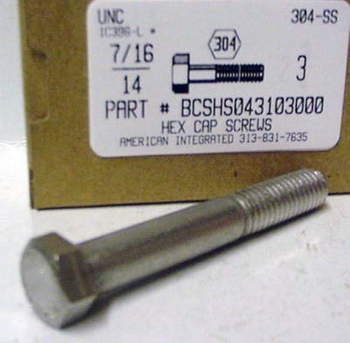 7/16-14X3 HEX HEAD CAP SCREW 304 STAINLESS STEEL