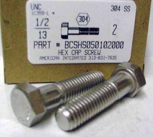 1/2-13X2 HEX HEAD CAP SCREW 304 STAINLESS STEEL