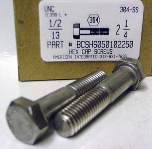 1/2-13X2-1/4 HEX HEAD CAP SCREW 304 STAINLESS STEEL