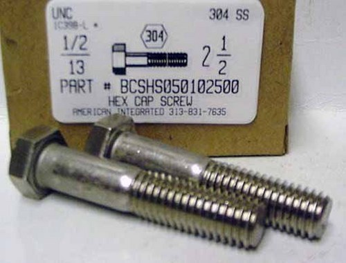 1/2-13X2-1/2 HEX HEAD CAP SCREW 304 STAINLESS STEEL