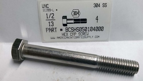 1/2-13X4 HEX HEAD CAP SCREW 304 STAINLESS STEEL