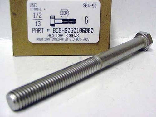 1/2-13X6 HEX HEAD CAP SCREW 304 STAINLESS STEEL