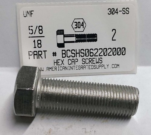 5/8-18X2 HEX HEAD CAP SCREW 304 STAINLESS STEEL