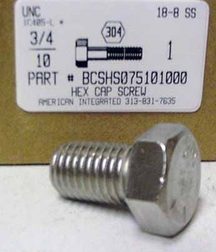 3/4-10X1 HEX HEAD CAP SCREW 304 STAINLESS STEEL