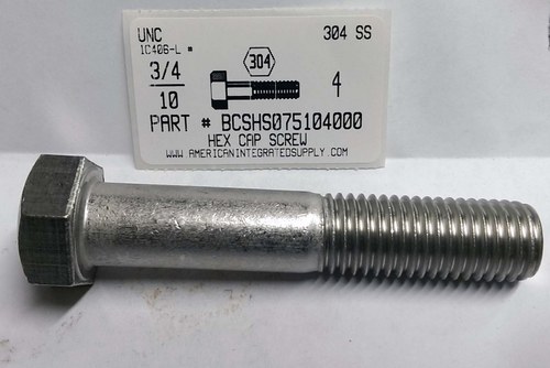 3/4-10X4 HEX HEAD CAP SCREW 304 STAINLESS STEEL