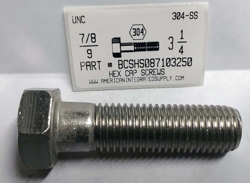 7/8-9X3-1/4 HEX HEAD CAP SCREW 304 STAINLESS STEEL