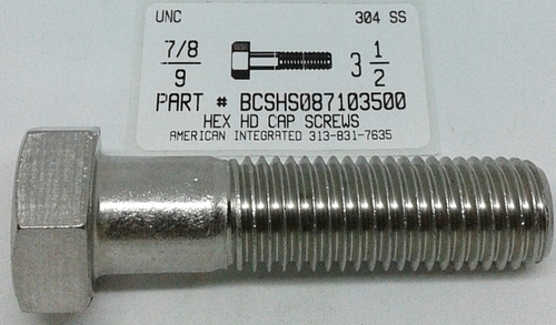 7/8-9X3-1/2 HEX HEAD CAP SCREW 304 STAINLESS STEEL