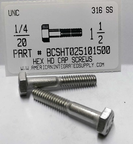 1/4-20X1-1/2 HEX HEAD CAP SCREW 316 STAINLESS STEEL