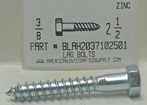 3/8X2-1/2 HEX HEAD LAG BOLT STEEL ZINC PLATED