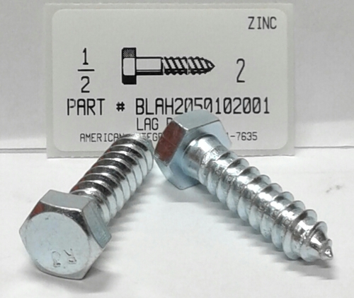 1/2X2 HEX HEAD LAG BOLT STEEL ZINC PLATED