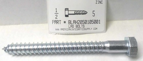 1/2X5 HEX HEAD LAG BOLT STEEL  ZINC PLATED