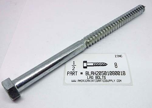 1/2X8 HEX HEAD LAG BOLT STEEL ZINC PLATED