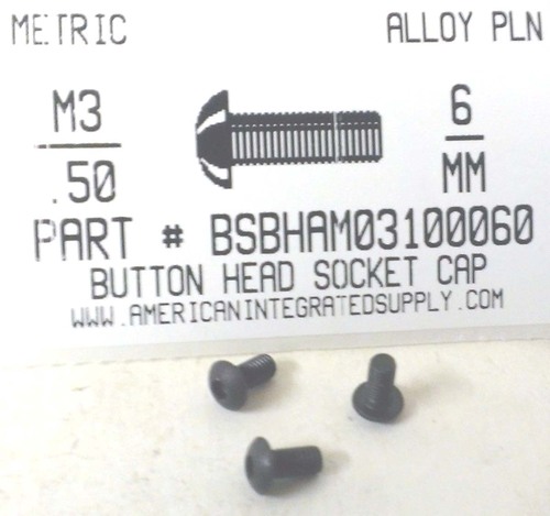 M3-.50X6mm BUTTON HEAD SOCKET CAP SCREW 10.9 STEEL BLACK D7380