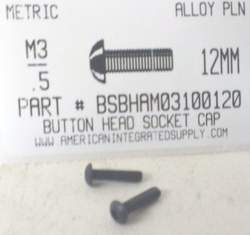 M3-.50X12mm BUTTON HEAD SOCKET CAP SCREW 10.9 STEEL BLACK D7380