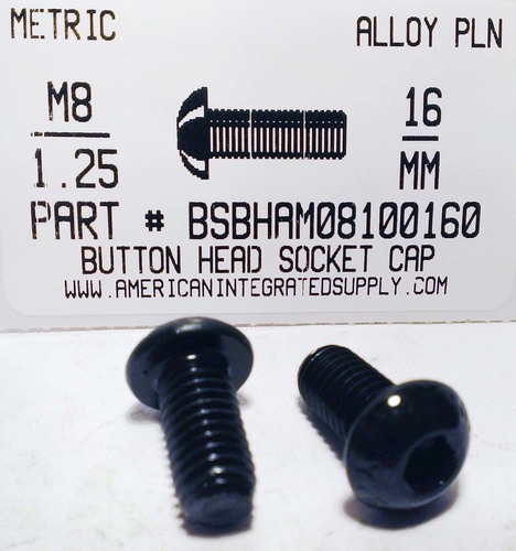 M8-1.25X16mm BUTTON HEAD SOCKET CAP SCREW 10.9 STEEL BLACK D7380