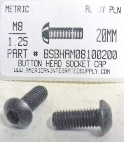 M8-1.25X20mm BUTTON HEAD SOCKET CAP SCREW 10.9 STEEL BLACK D7380