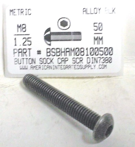 M8-1.25X50mm BUTTON HEAD SOCKET CAP SCREW 10.9 STEEL BLACK D7380