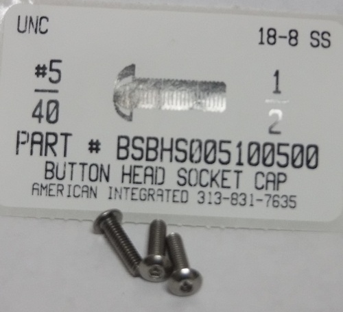 #5-40X1/2 BUTTON HEAD SOCKET CAP SCREW 18-8 STAINLESS STEEL