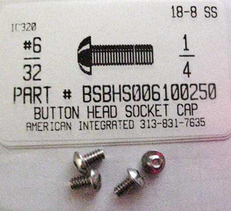 #6-32X1/4 BUTTON HEAD SOCKET CAP SCREW 18-8 STAINLESS STEEL