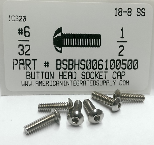 #6-32X1/2 BUTTON HEAD SOCKET CAP SCREW 18-8 STAINLESS STEEL