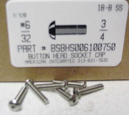 #6-32X3/4 BUTTON HEAD SOCKET CAP SCREW 18-8 STAINLESS STEEL