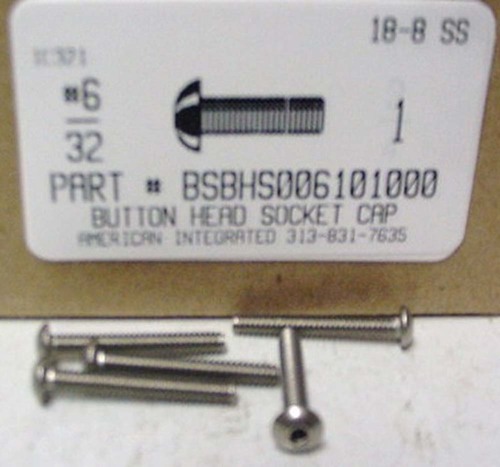 #6-32X1 BUTTON HEAD SOCKET CAP SCREW 18-8 STAINLESS STEEL