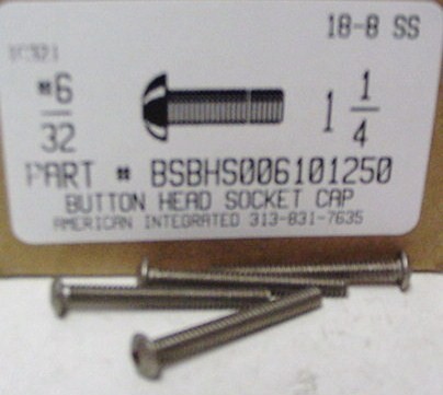 #6-32X1-1/4 BUTTON HEAD SOCKET CAP SCREW 18-8 STAINLESS STEEL