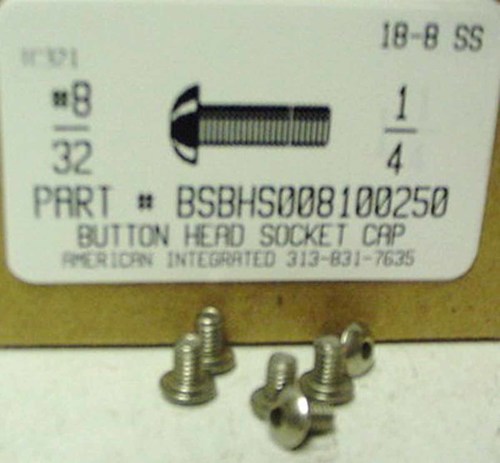 #8-32X1/4 BUTTON HEAD SOCKET CAP SCREW 18-8 STAINLESS STEEL